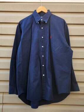 Ralph Lauren Loungewear Button Up Polo Long Sleeve Accent Logo Dark Blue Mens L